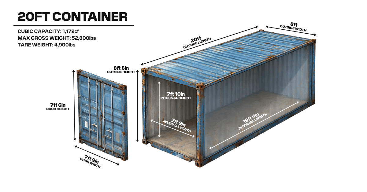 All dimensions of 20ft shipping container