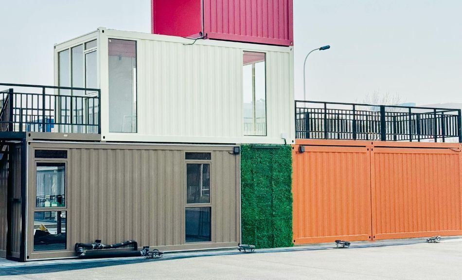 Building made from multiple stacked containers