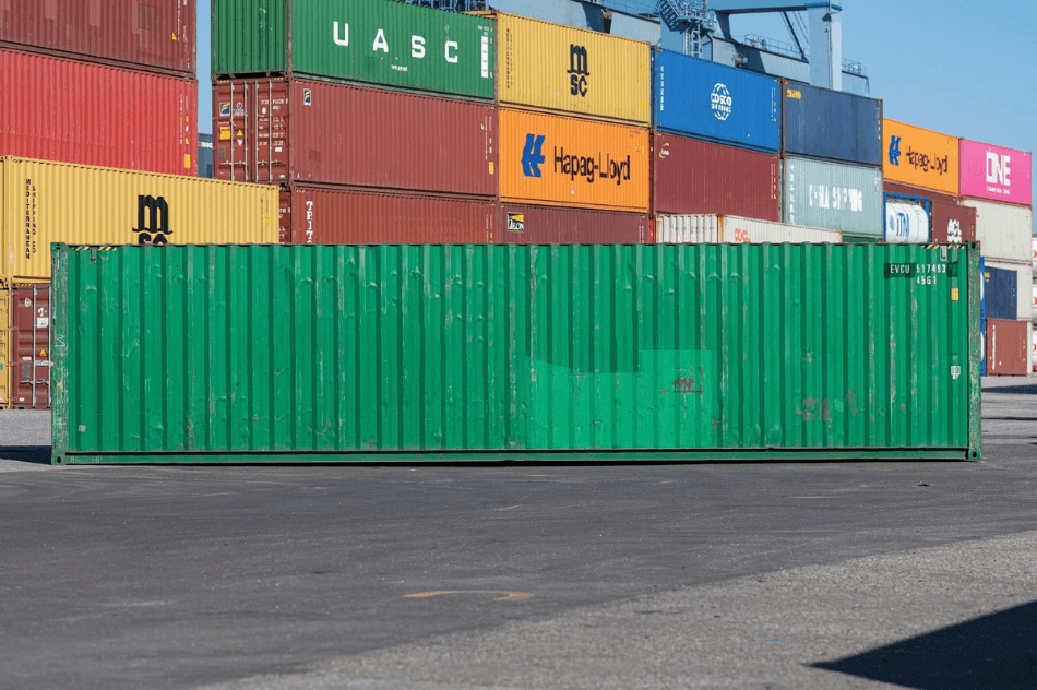 Side view of 40ft High Cube Cargo Worthy Used Container