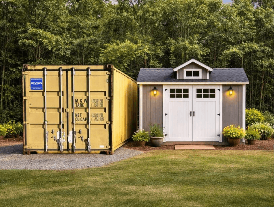 Container next to a shed