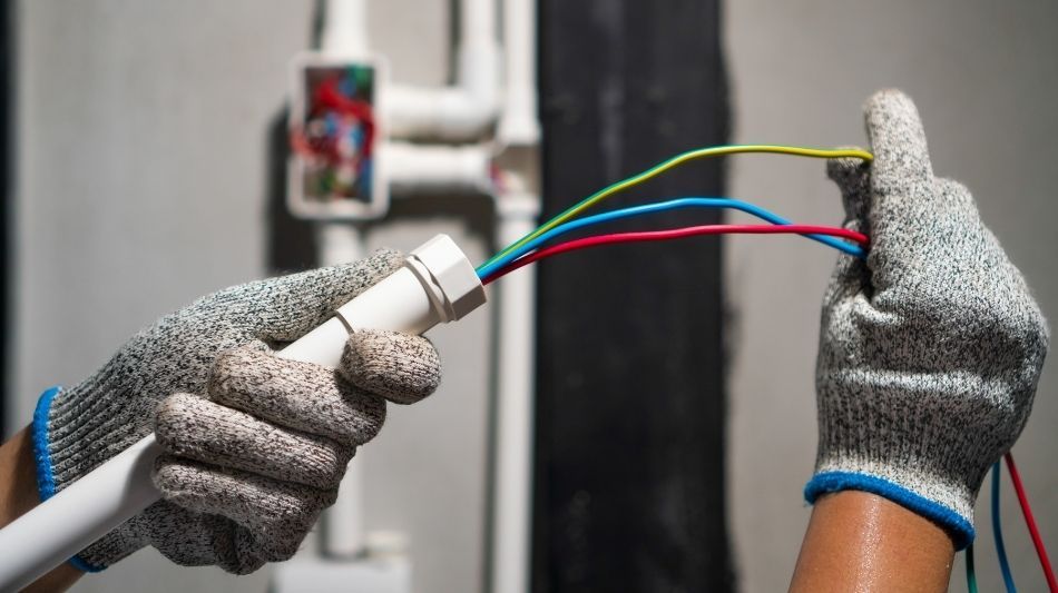 Man holding electrical wires