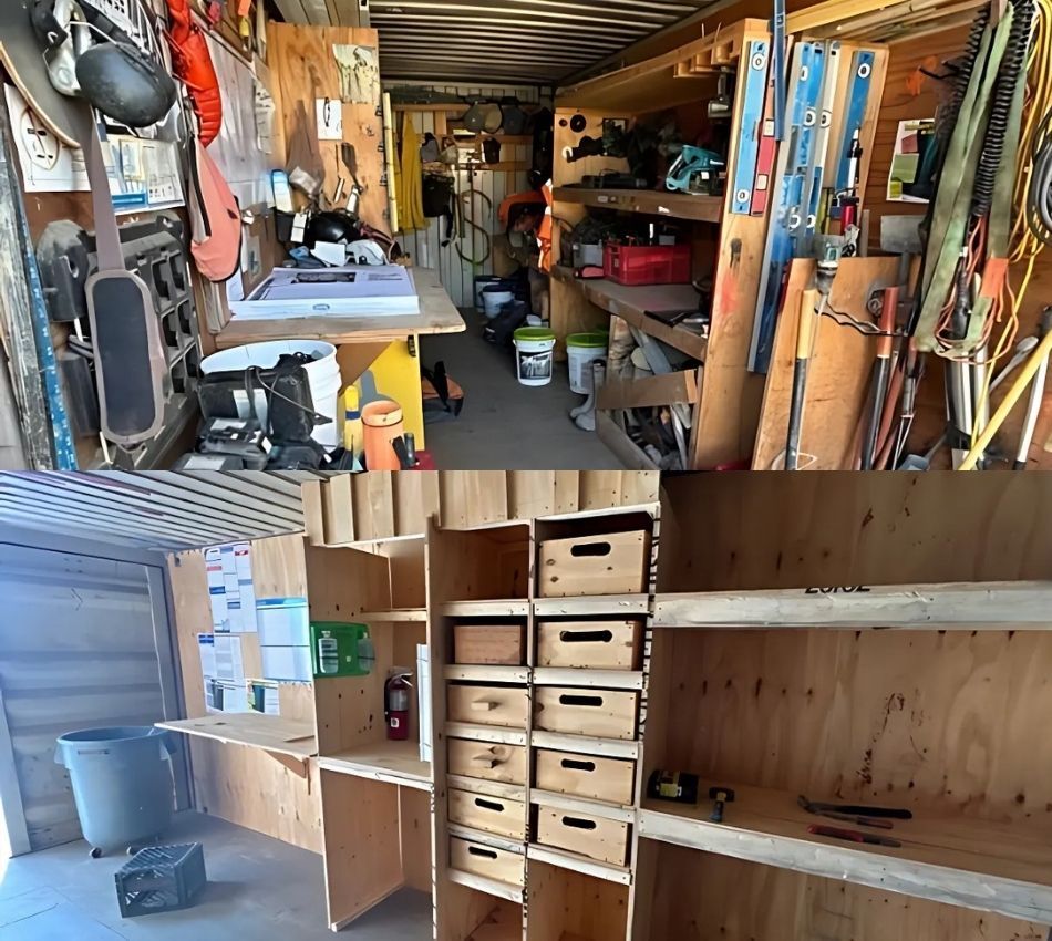 Shelving on inside of a container