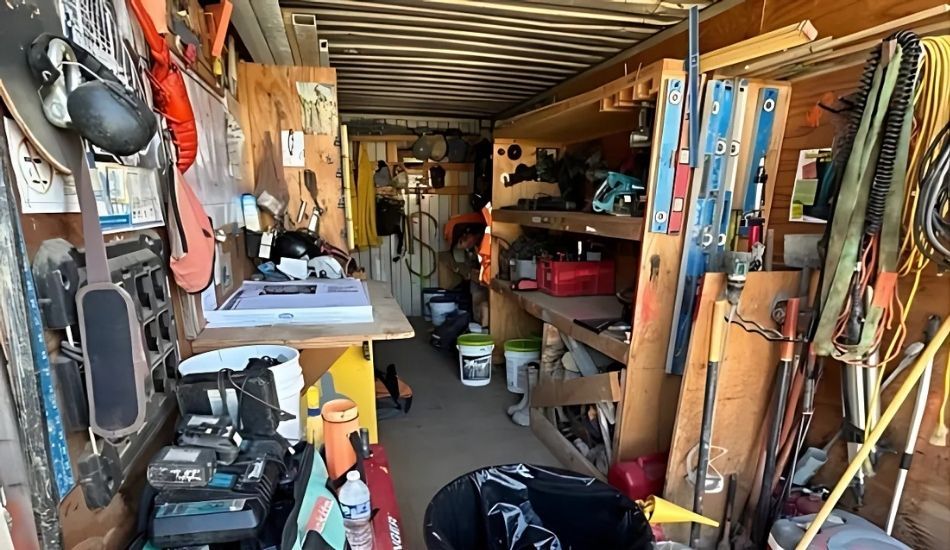 Inside of a shipping container built out for storage needs