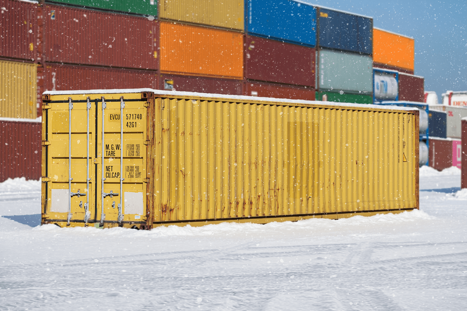 40ft Shipping Container surrounded by snow
