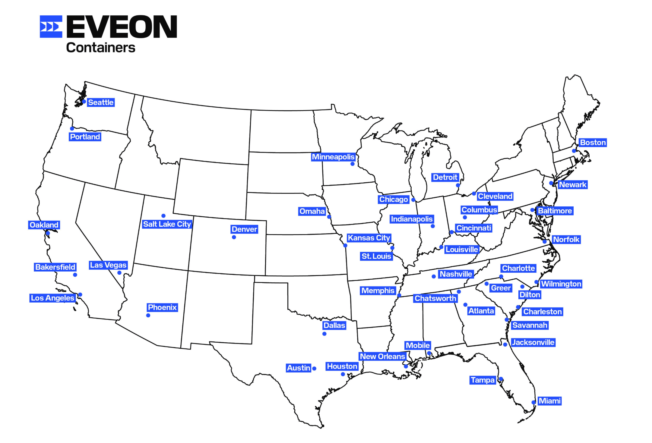 Map of Eveon Containers depot locations