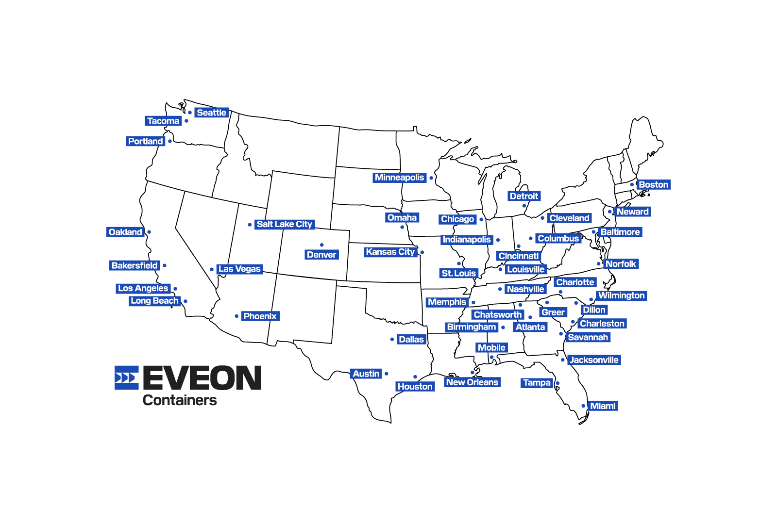 Map of Eveon Containers depot locations