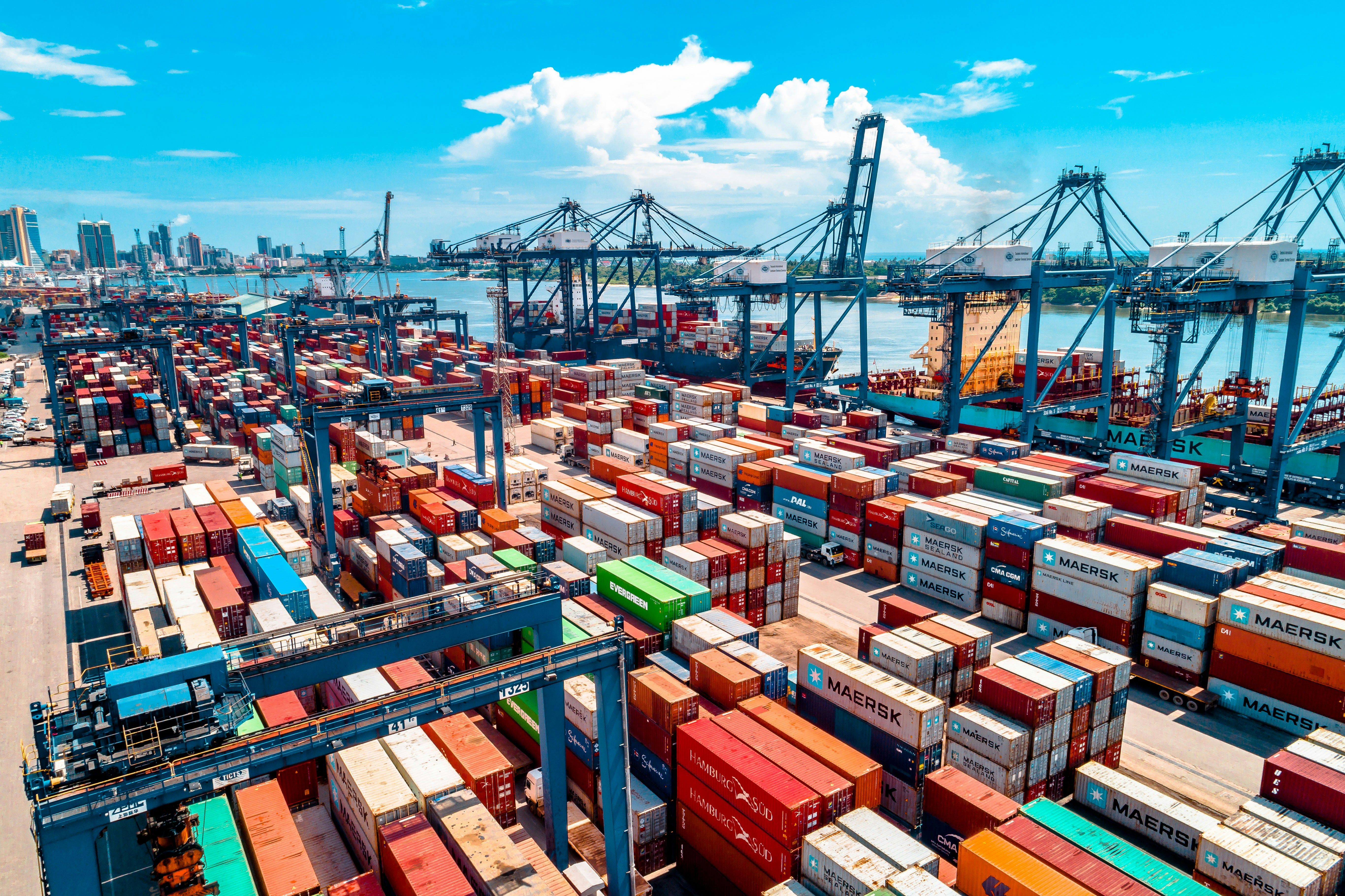 Used shipping containers at a port