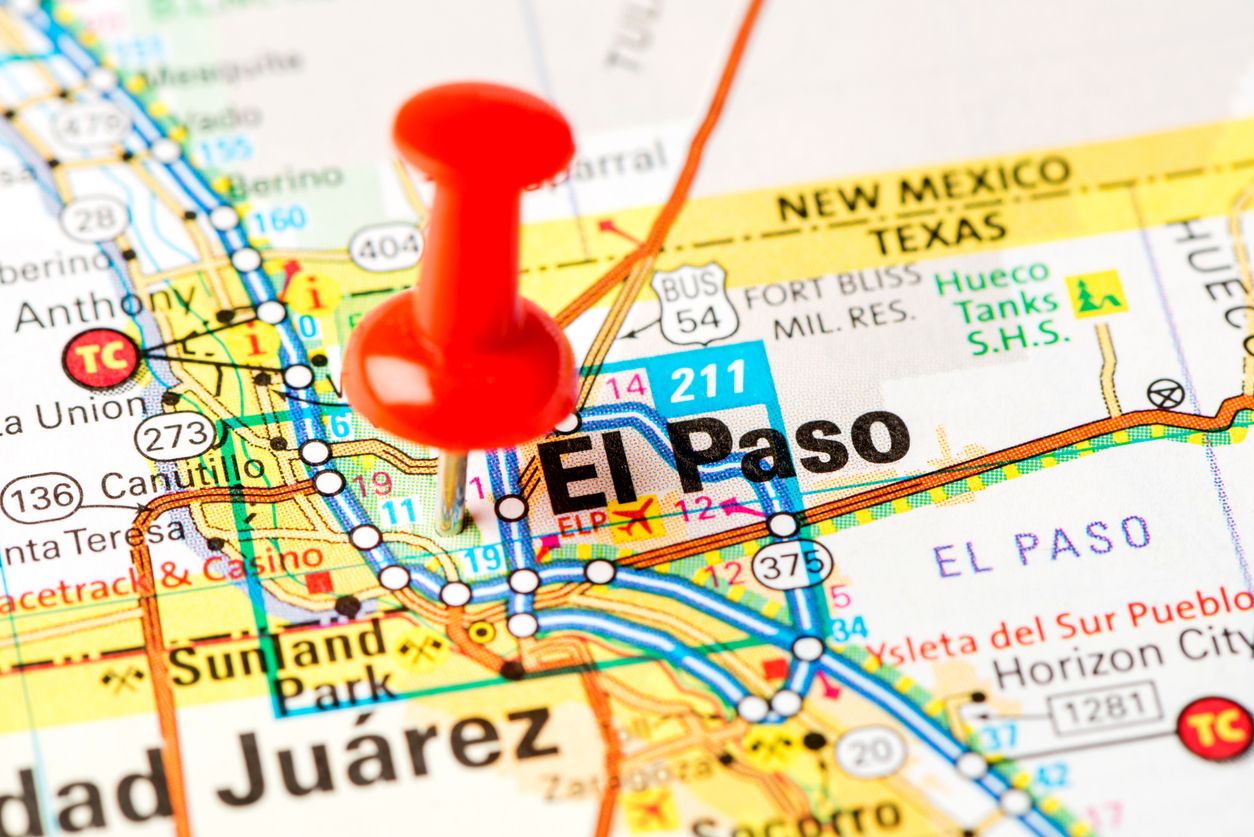 El Paso, Texas pinned on a map